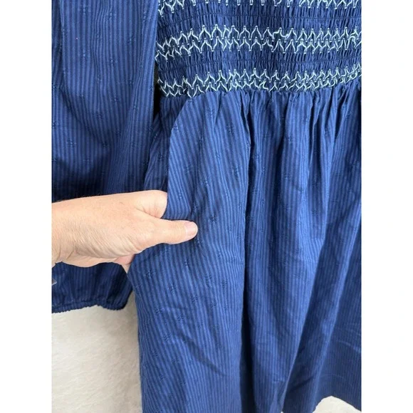 Draper James RSVP Puff Sleeve Smocked Bodice Blue Stripe Dress Size XL - Picture 5 of 9